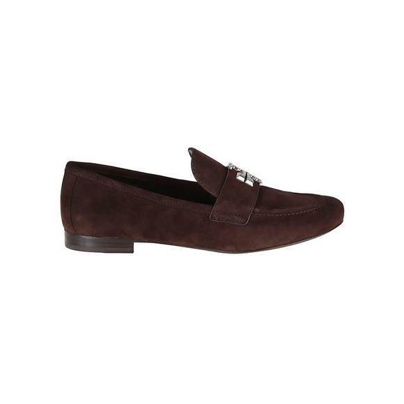 Tory Burch Brown Suede Loafers With Metallic Logo Embellishment - NWT - Picture 1 of 3